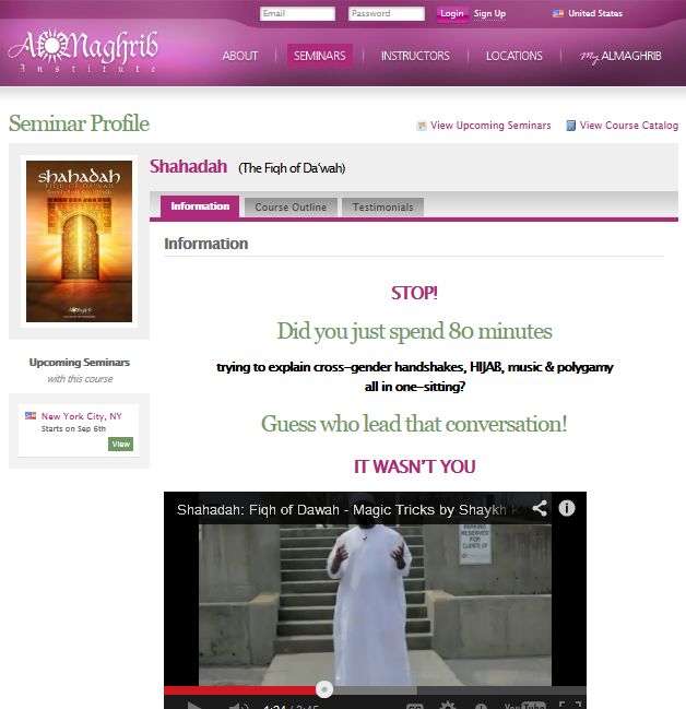 AlMaghrib Institute continues to use Kamal el-Mekki's magic tricks to promote their $145 seminars. (Aug.24, 2013)
